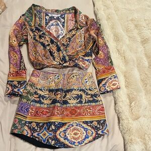 Zara Multicolor Paisley Blouse and skirt set